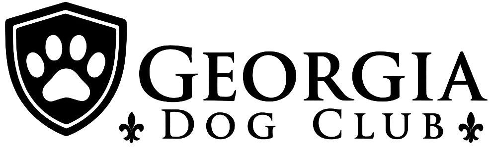 Georgia Dog Club logo featuring a shield with a paw print and decorative fleur-de-lis symbols.